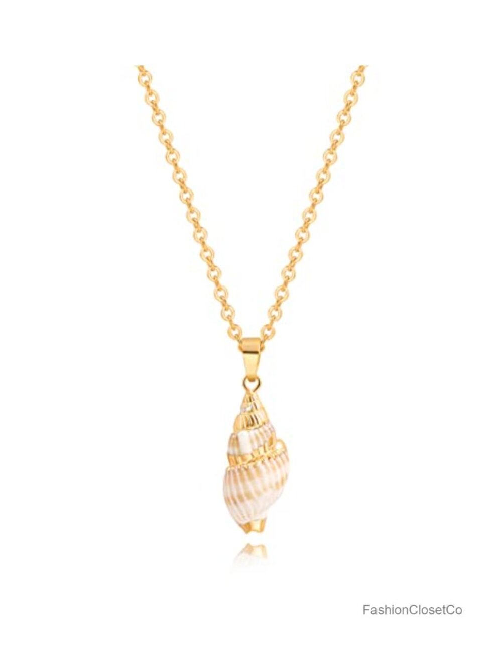 Natural Seashell Scallop Pendant Choker Necklace 18K Gold Plated Cable Chain